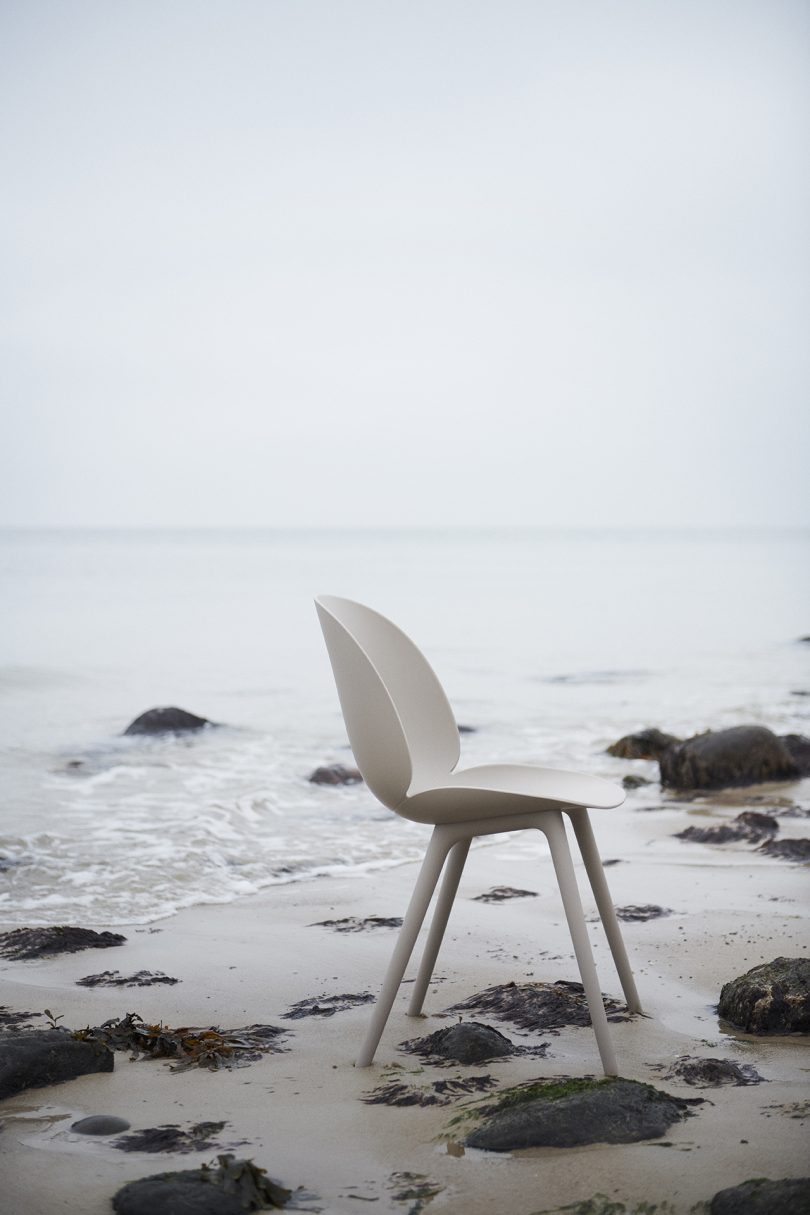 chair on rocky beach