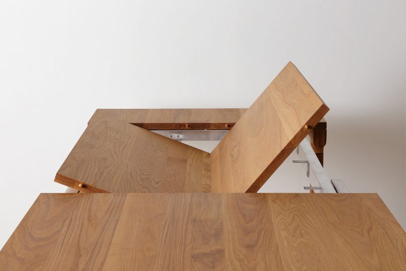 detail of butterflied dining table extension