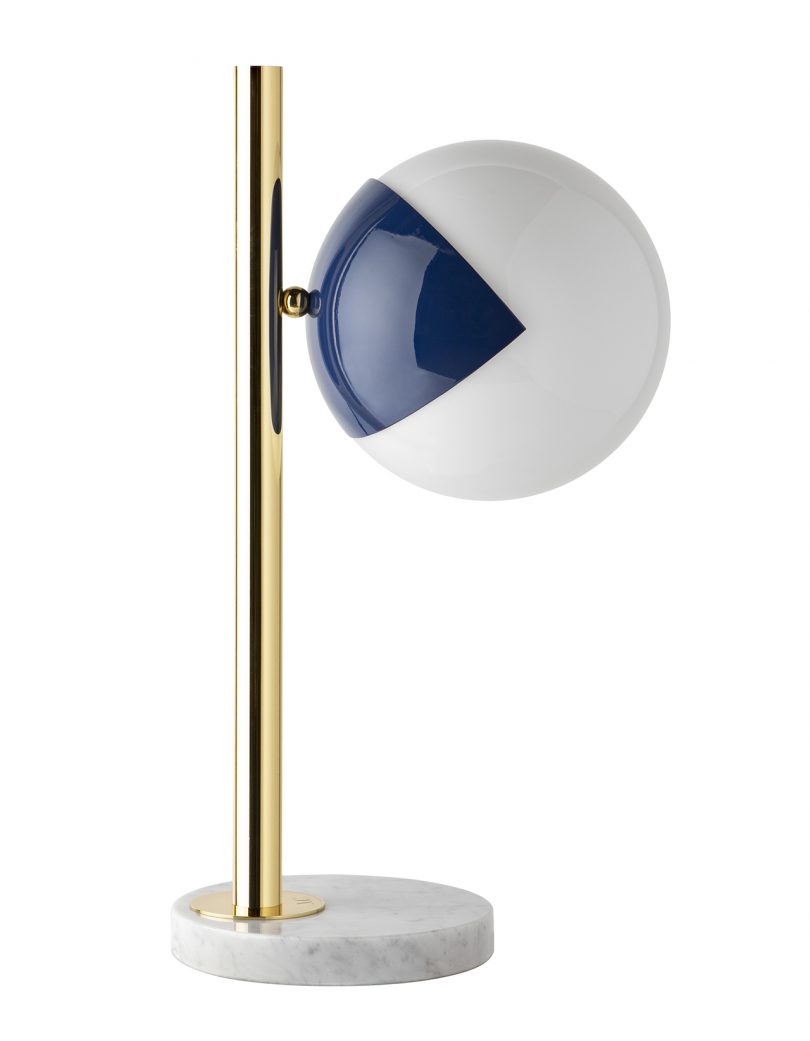 table lamp in gold and blue