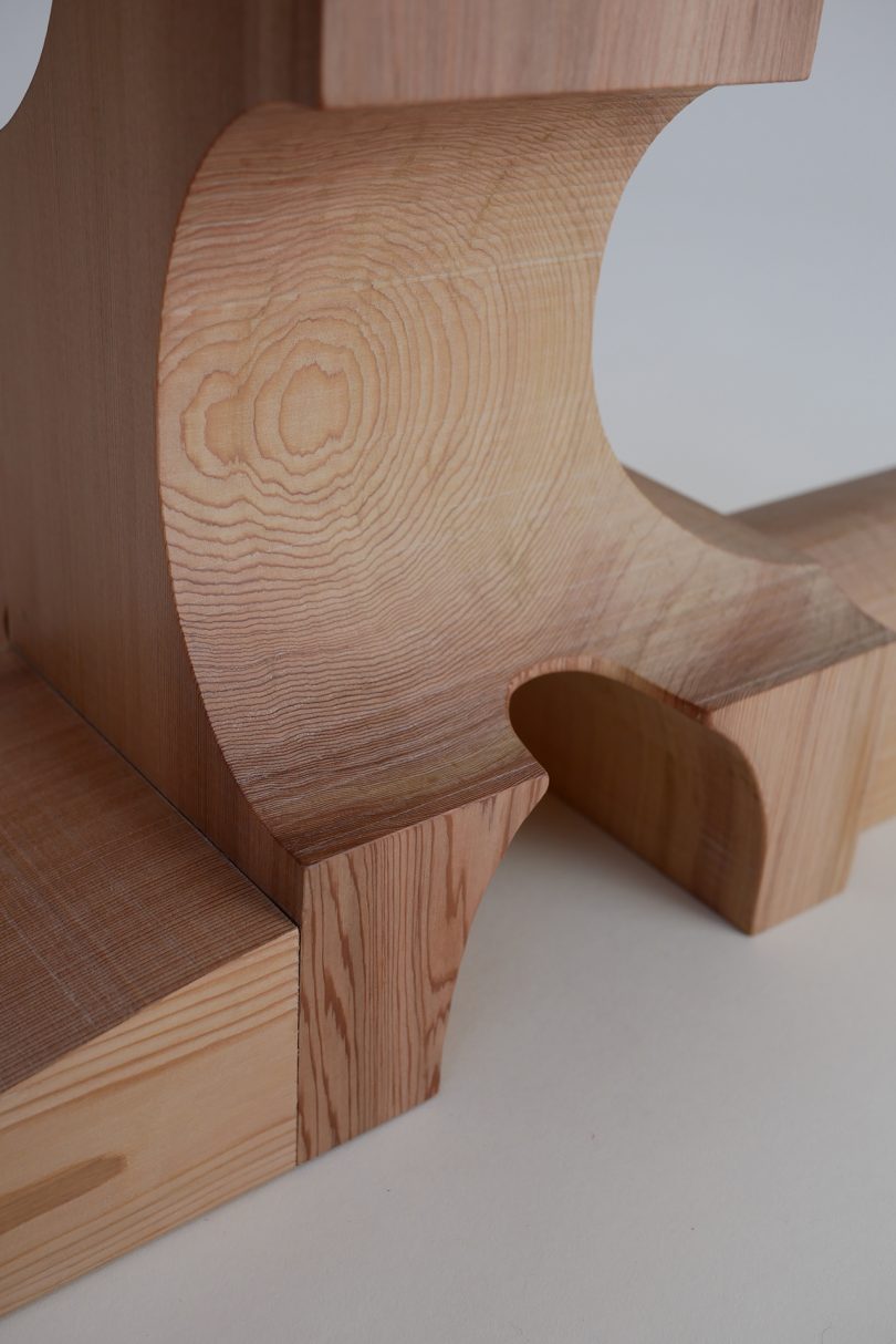 detail of asymmetrical red cedar chair