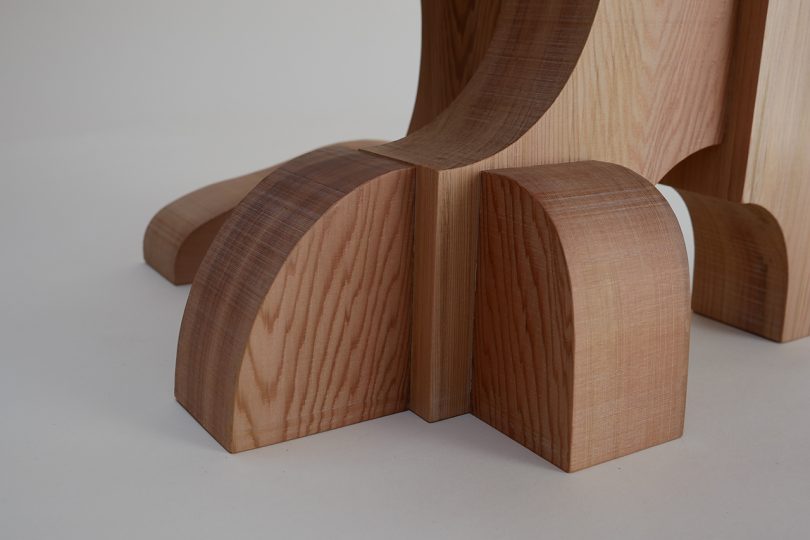 detail of asymmetrical red cedar chair