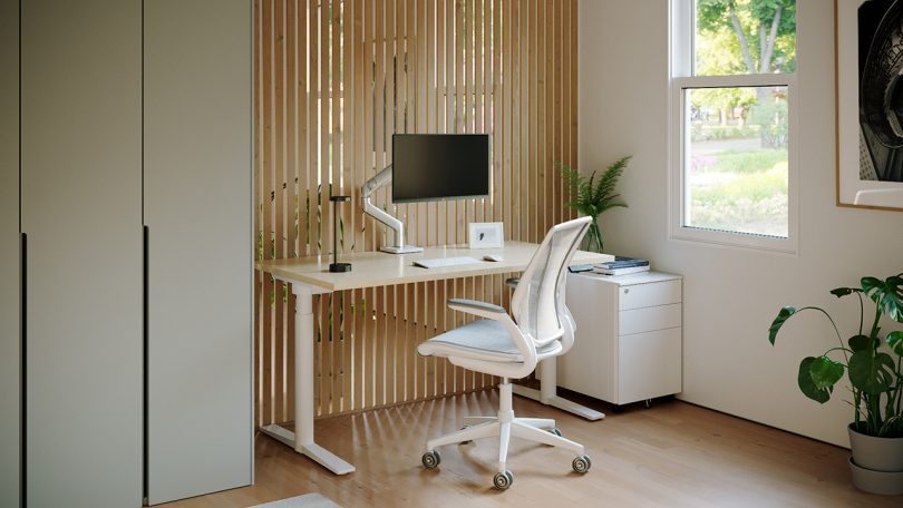 home workspace with desk, filing cabinet, and office chair