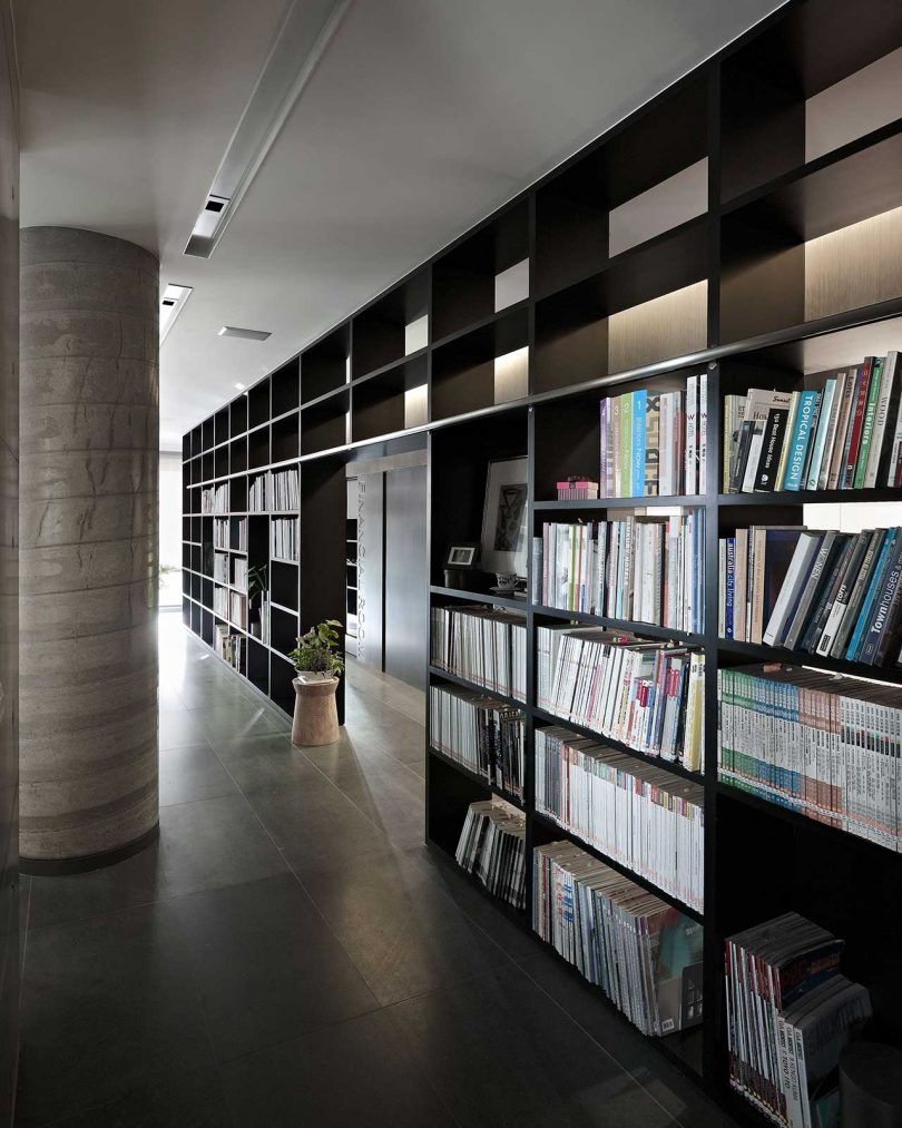 wall of bookshelves