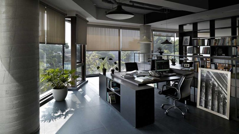 office interior with desks and windows