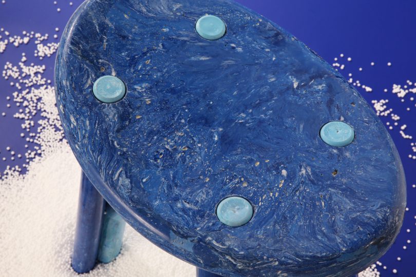 stool with polystyrene foam bits