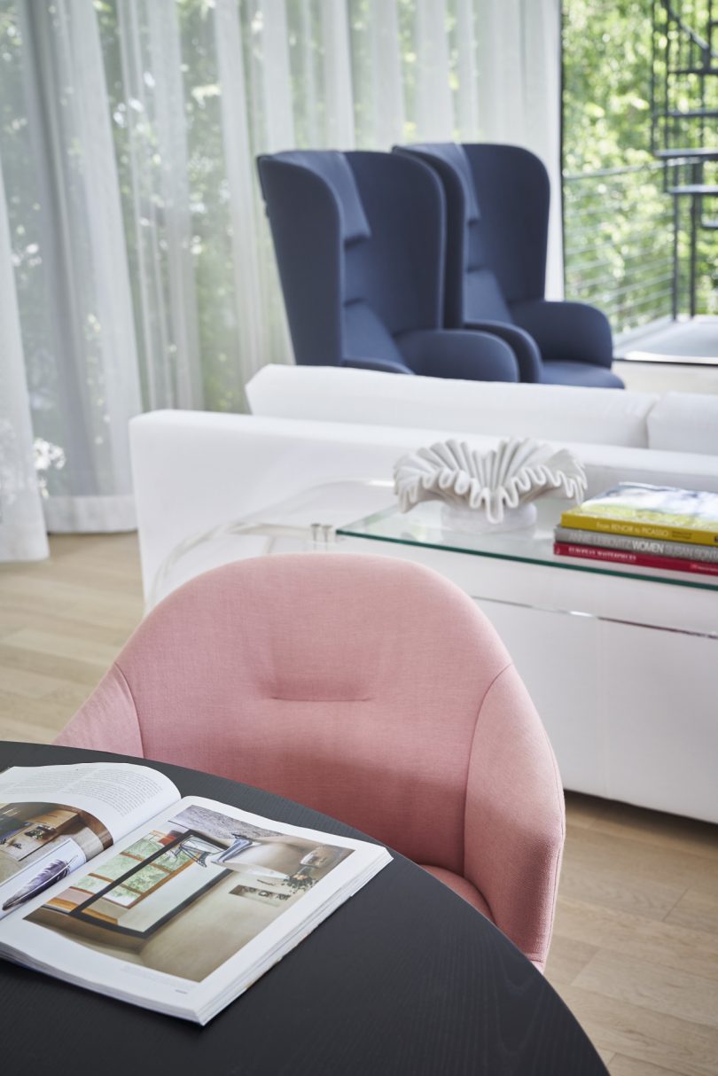 Pink chair in living room