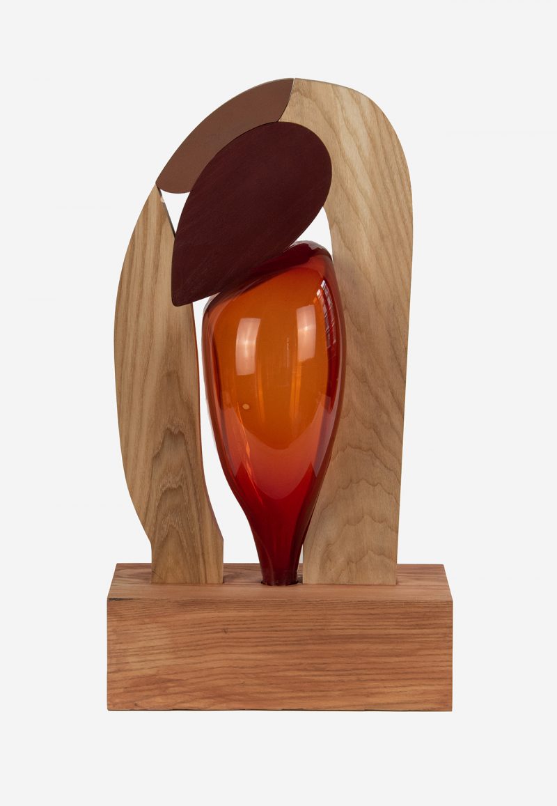 colorful abstract wood and glass sculpture