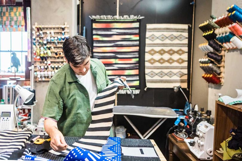 Warren Aldrich in his textile studio