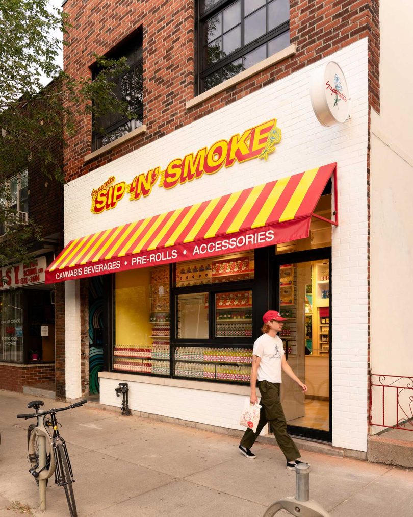 smoke shop exterior with red and yellow accents