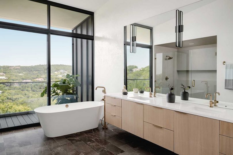 modern bathroom looking out to canyon