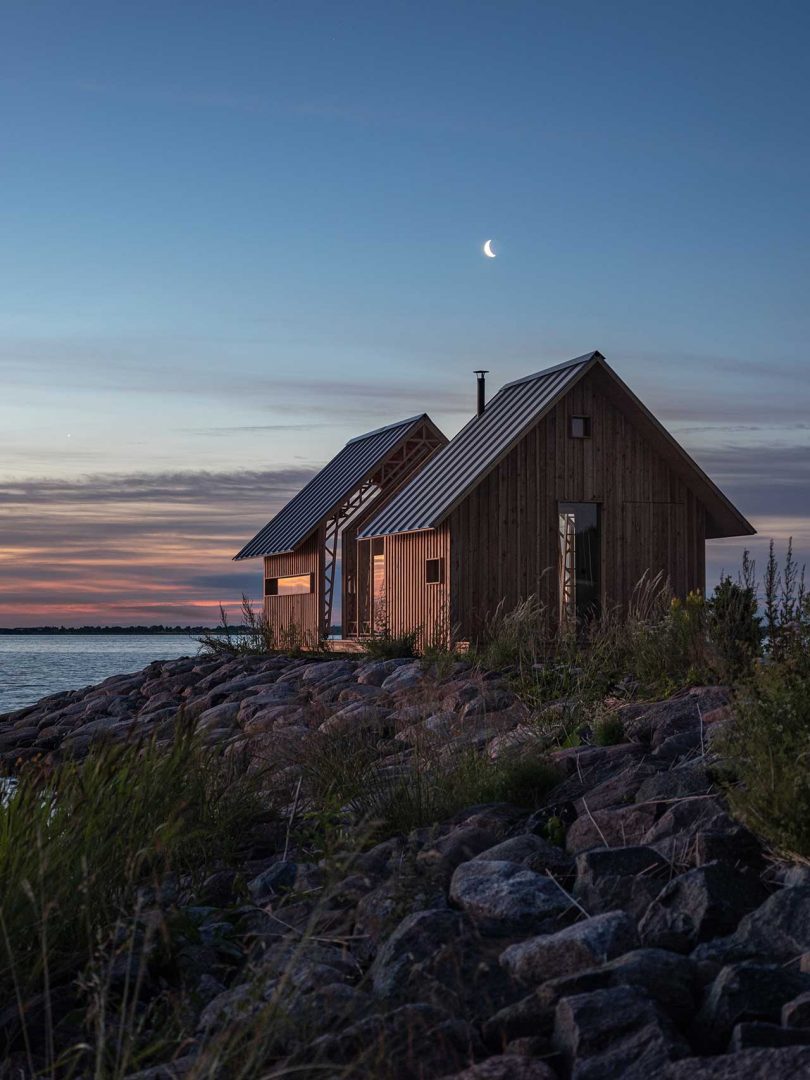wood cabin at twilight