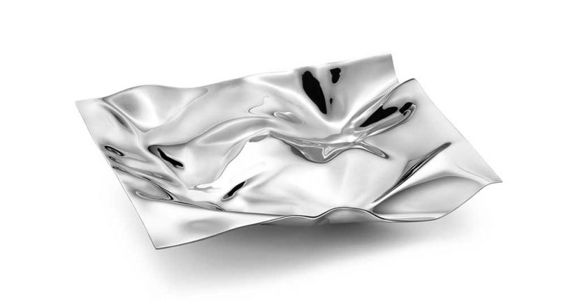 crumpled stainless silver tray