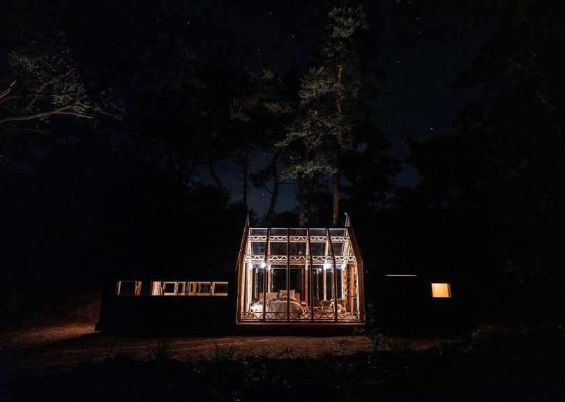 nighttime outside view of cabin