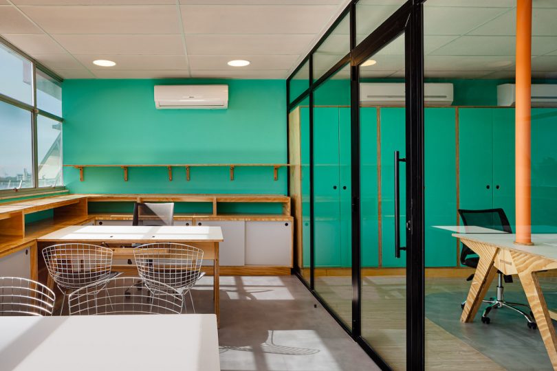 orange and green modern office