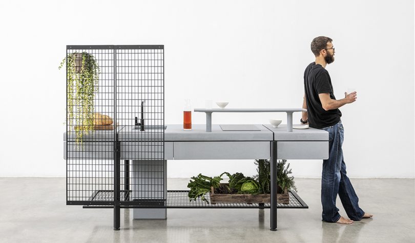 open space styled kitchen on light background