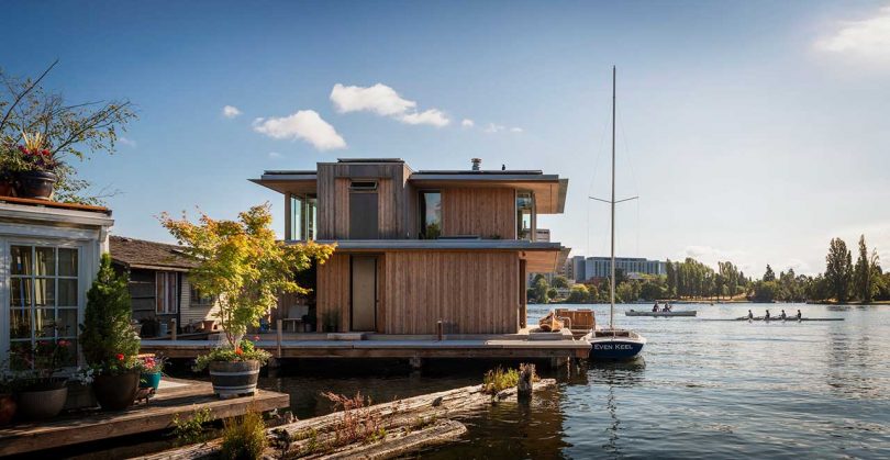 modern cabin floating in the water