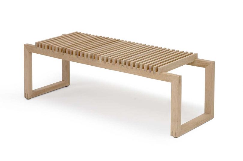modern minimalist slatted wood bench