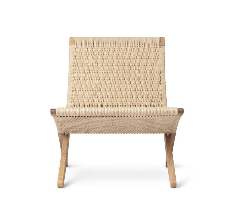 modern chair in light wood with woven seat and backrest