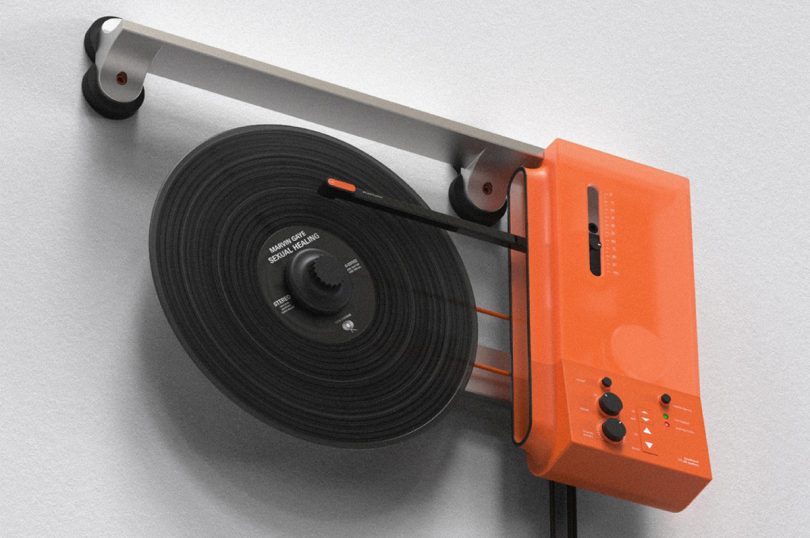 orange wall mounted modern turntable