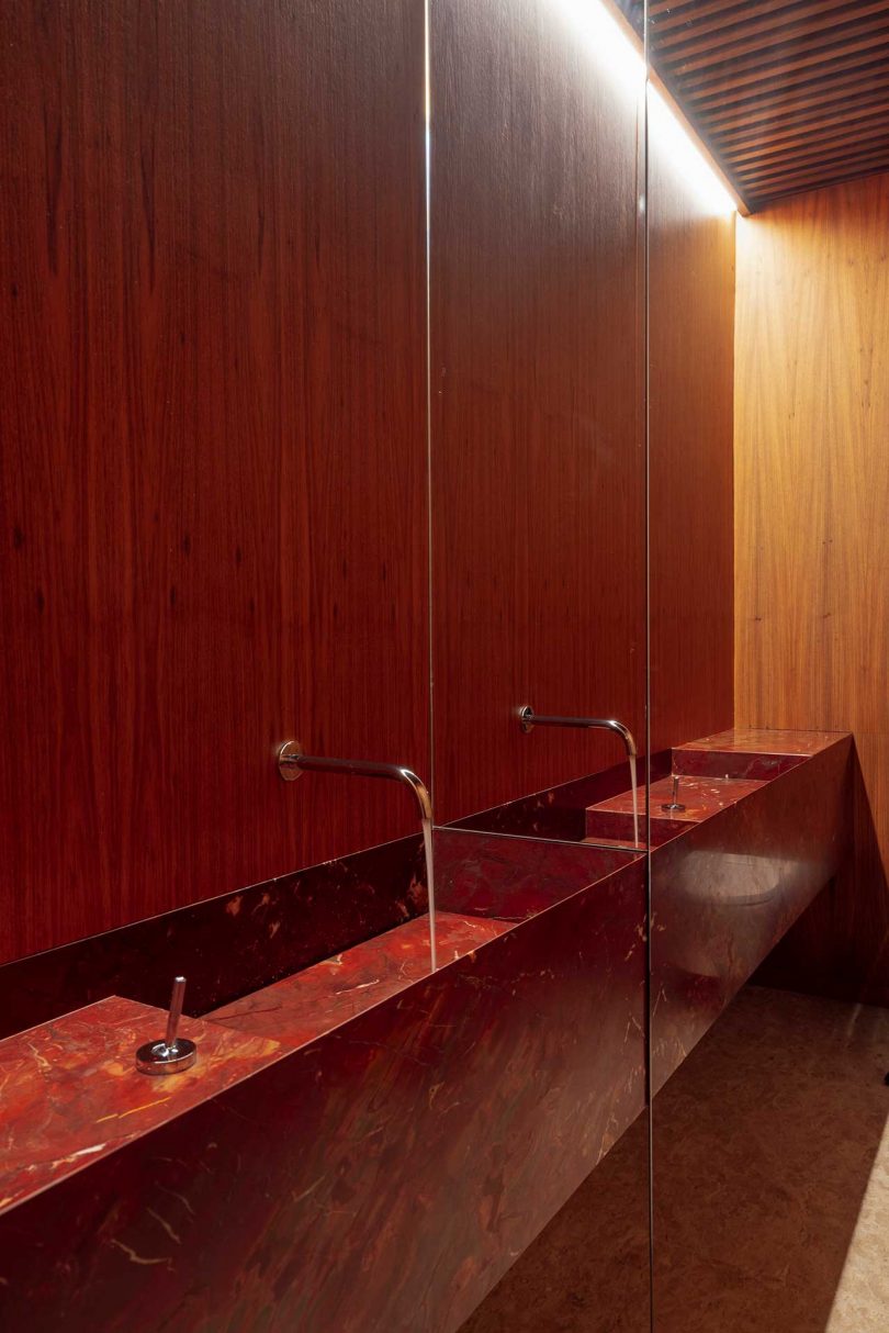 modern bathroom in deep red