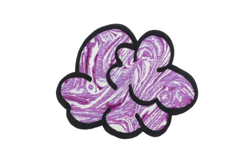 nebulous marbled purple rug with black outline on white background