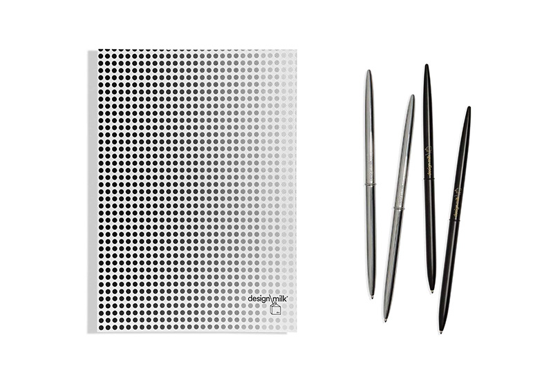 design milk 15th anniversary gradient dot concept planner and pen set stationary collection on a white background