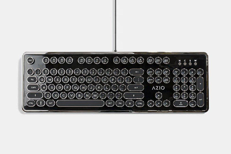 mk retro keyboard by AZIO on a plain light grey background