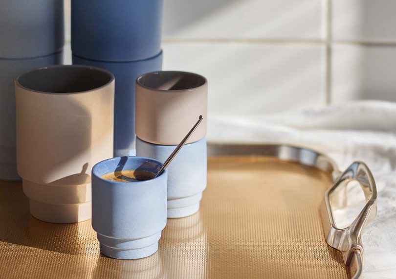 Monday Espresso Cups by Puik Design with espresso on a table tray