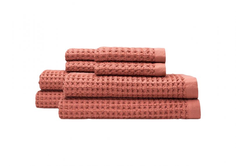 Slowtide Guild Waffle Towel Bundle in Terracotta on a white background