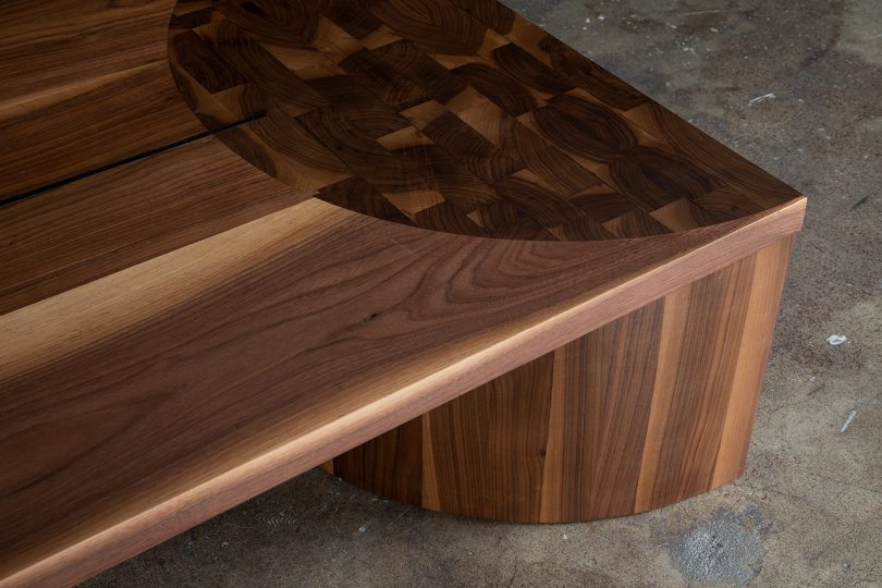 detail of rectangular shaped wood coffee table