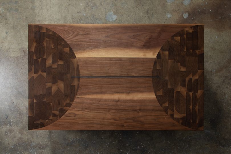 overhead photo rectangular shaped wood coffee table