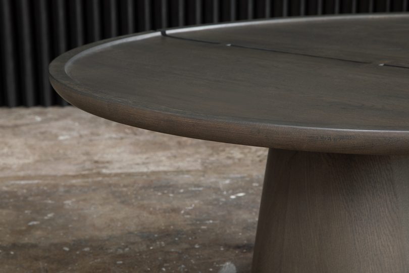detail of round coffee table