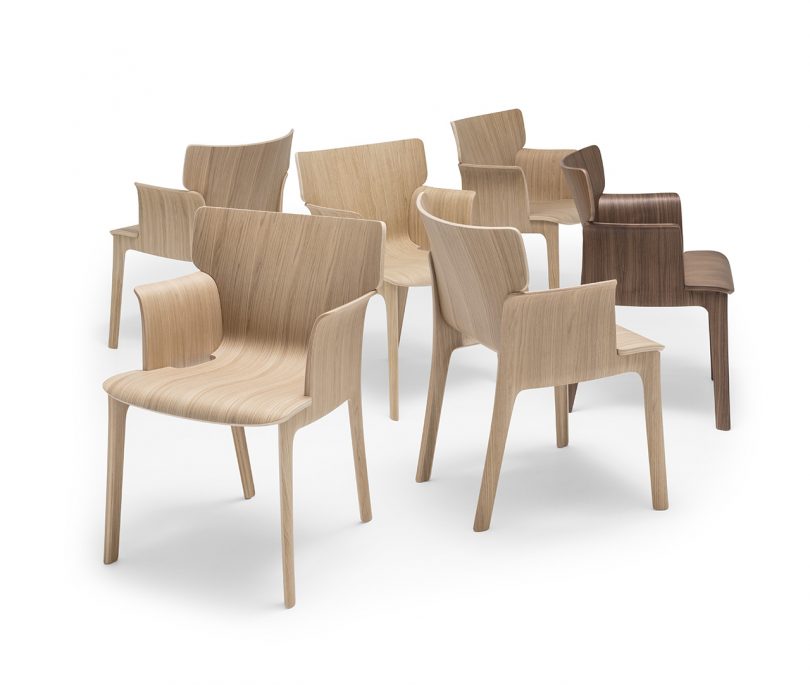 group of wood armchairs on white background