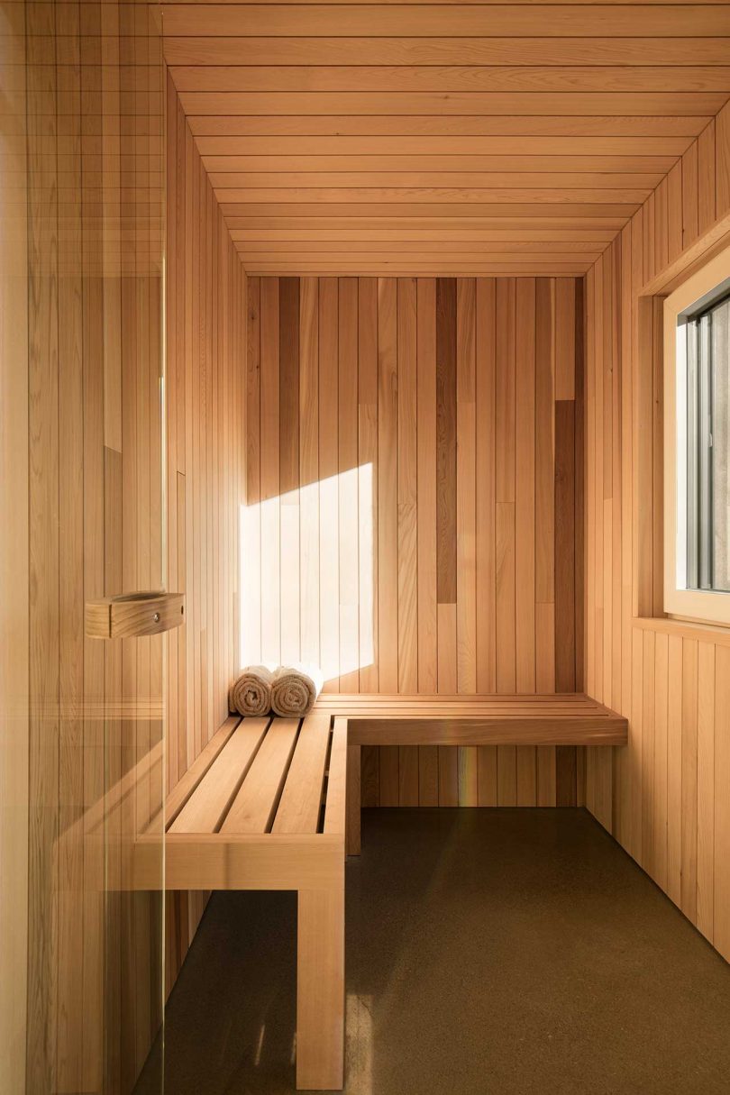 wood clad modern sauna