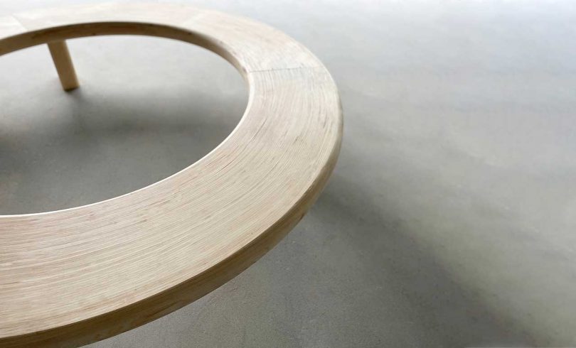 section of curved wooden bench