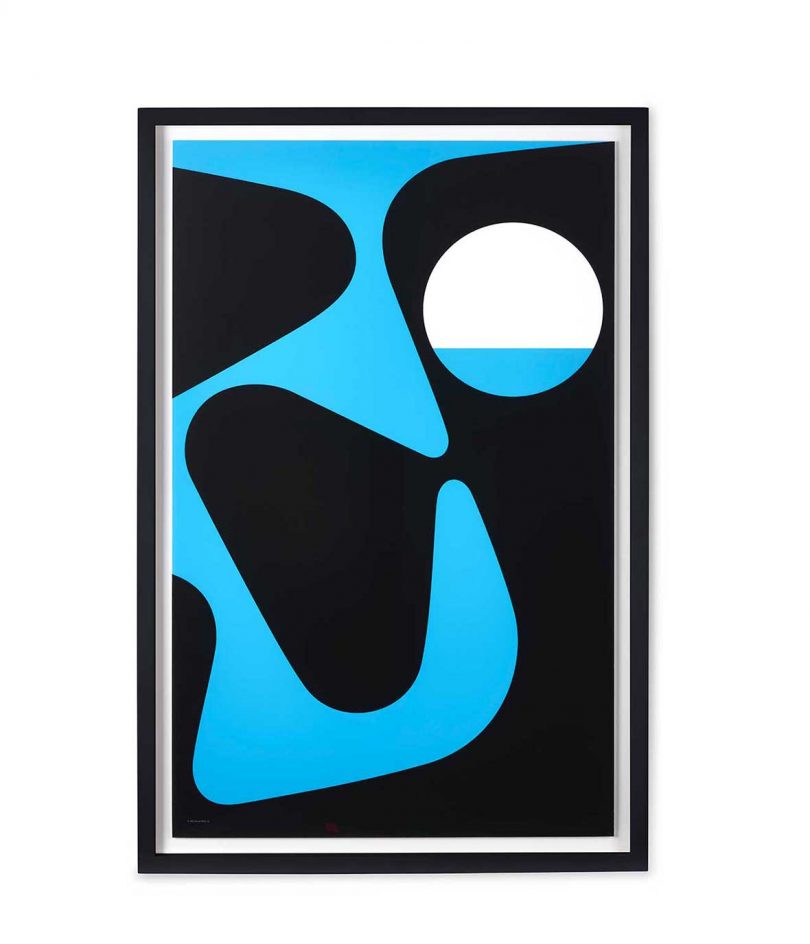 graphic art poster in blue, black and white