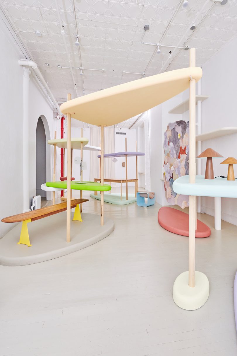 art exhibition of colorful home furnishings in white space
