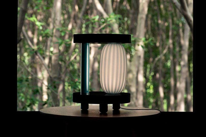 sculptural lamp against a natural background