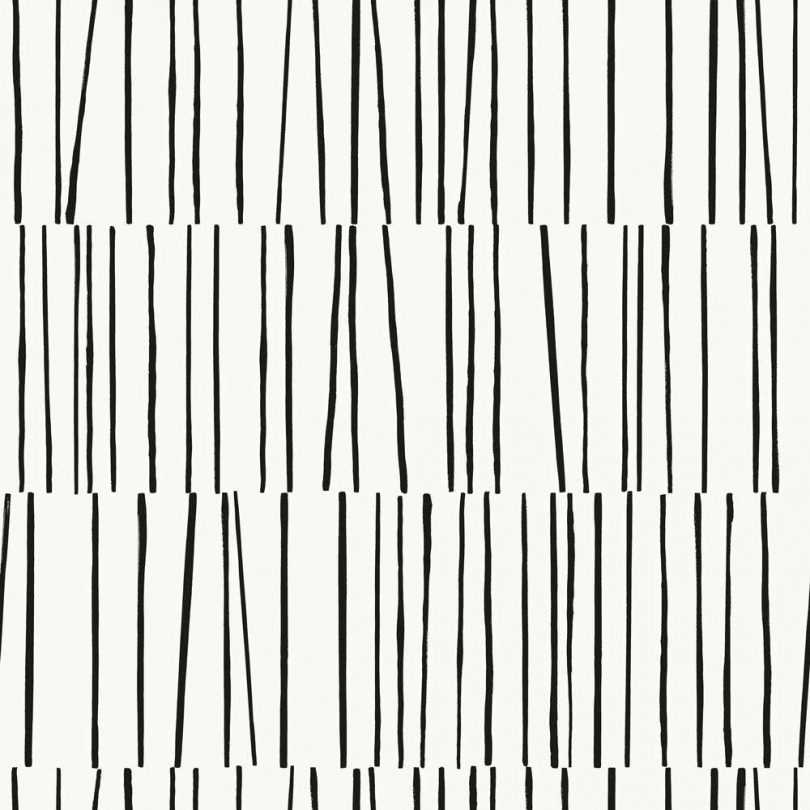hand-drawn black and white striped wallpaper closeup