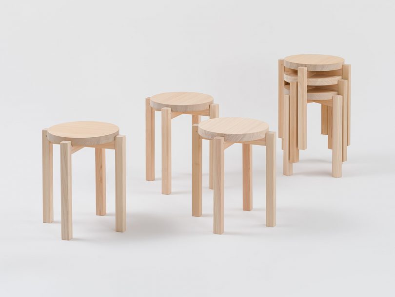 wood stools on white background
