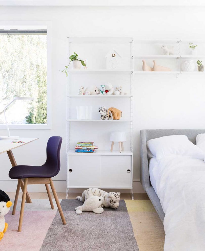 modern child's bedroom with white, black and gray decor