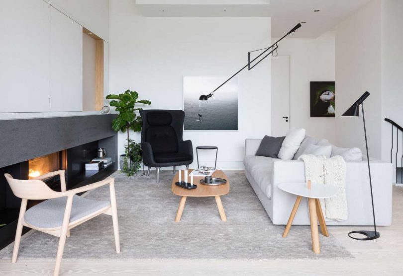 modern living room with black and white furnishings