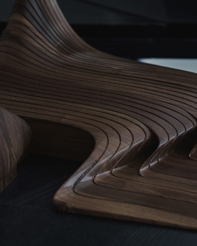 detail of dark wood furniture