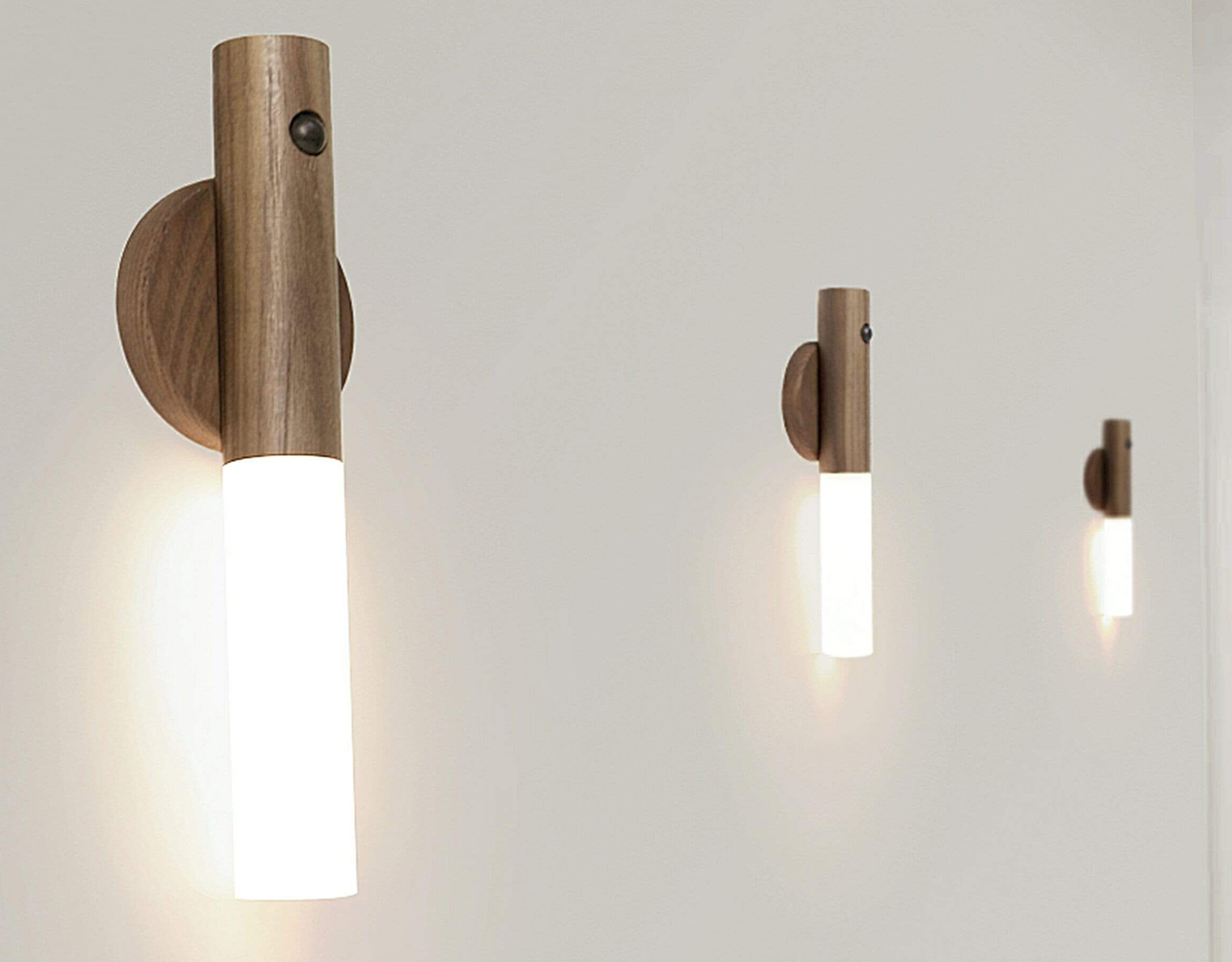 three Gingko Smart Baton lights illuminating a hallway