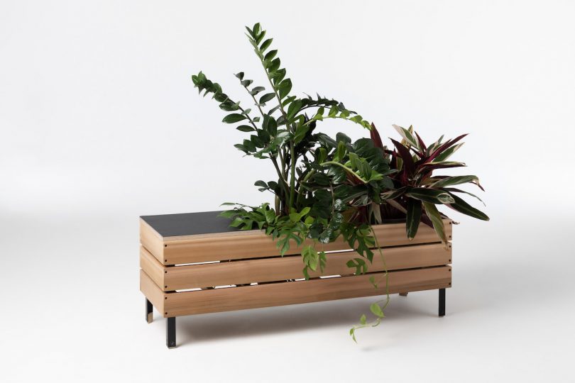 elongated wooden planter