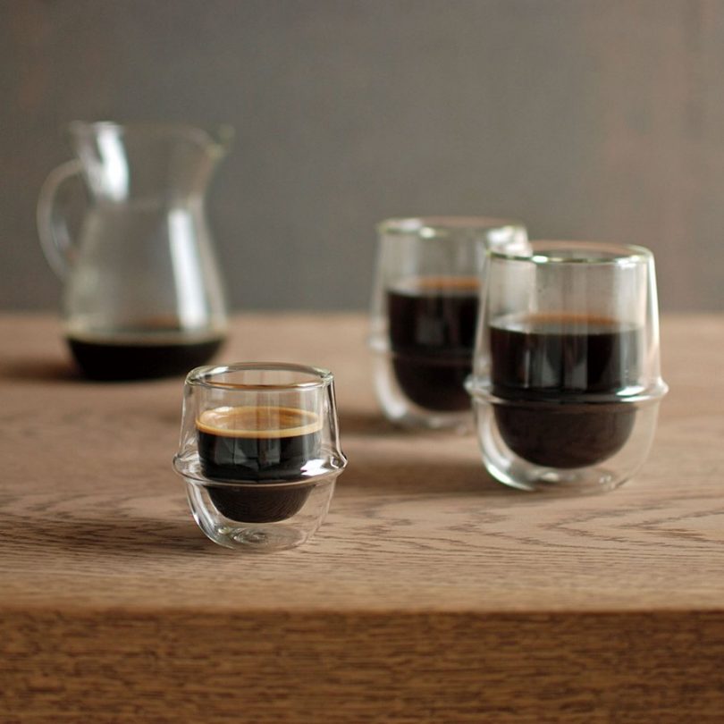 modern glassware with espresso and coffee