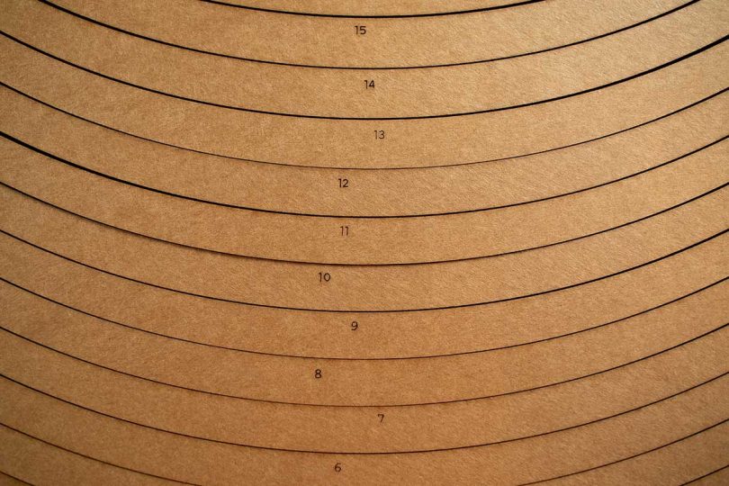 cut bands of cardboard numbered by a laser cutter