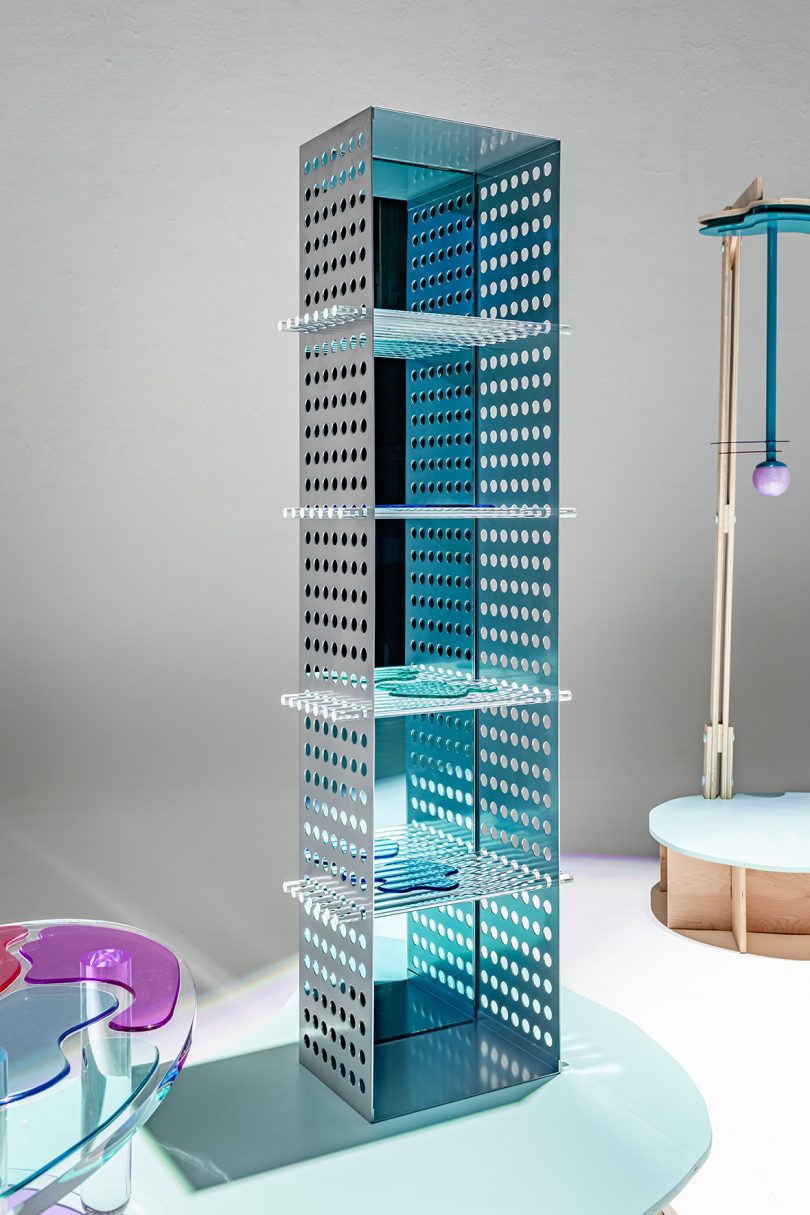 tall blue etagere