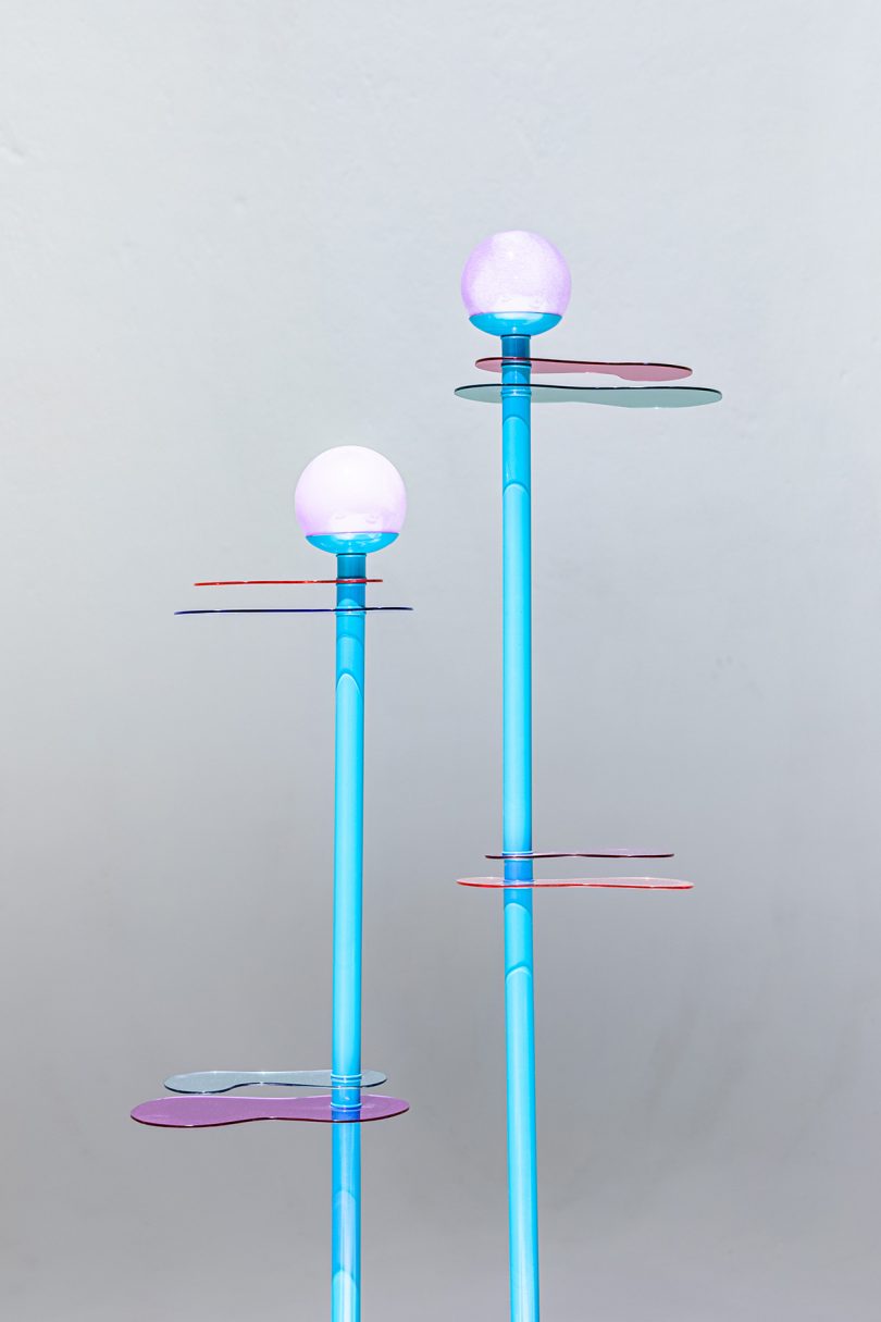 tall blue sculptural lamp