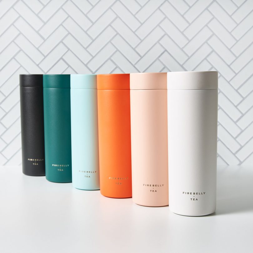 various colored travel mugs